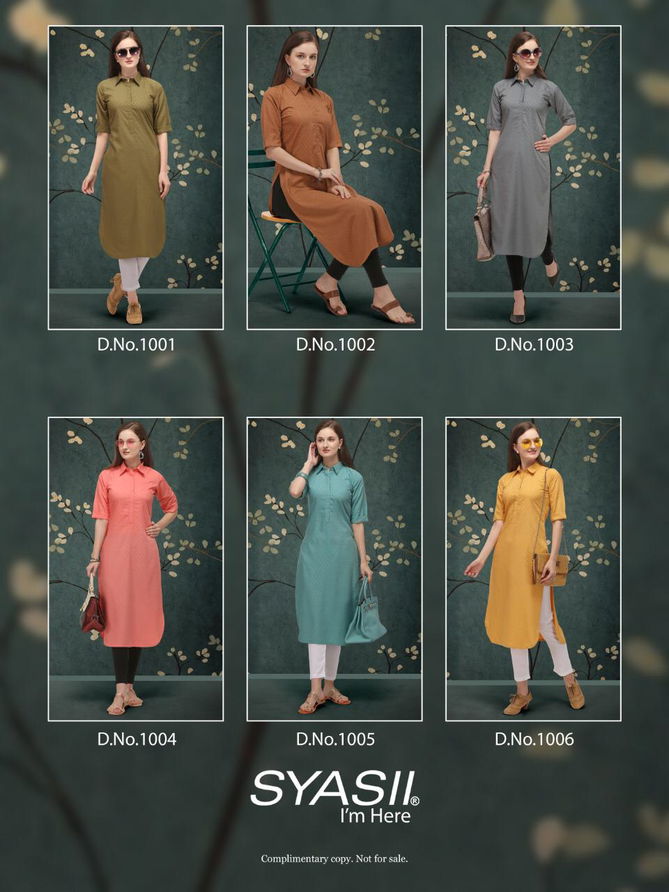 Syasii Classic 1 Latest Fancy Regular Wear Straight Cut Doby Aura Cotton Kurti Collection
